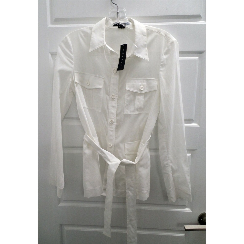 New Theory Lorem White Linen Belted Jacket sz P $295rt